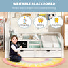 Twin/full size bed frame with writable blackboard, storage drawers, and bookcase for boys and girls' bedrooms.