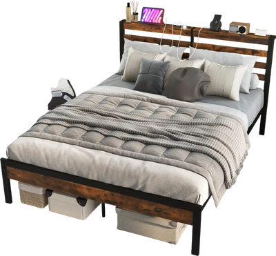 Costway Queen Bed Frame Storage Headboard Charging Station 13794682 New