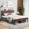 Queen size bed frame with raised headboard and under-bed storage, designed for a peaceful and organized bedroom.