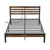 Full/Queen size bed frame with storage headboard and built-in charging station, featuring robust metal slats for.