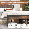 Full/Queen size bed frame with 12-inch under-bed storage, charging station, and robust metal support for a tidy room.
