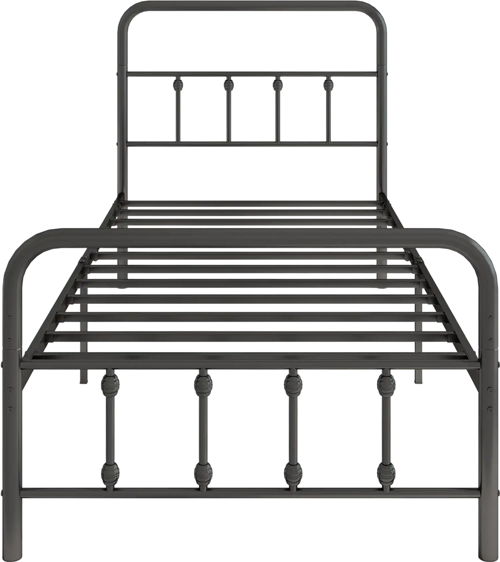Twin size black bed frame with headboard, featuring 12 metal slats and 12.5" under bed storage for vintage elegance.