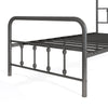 Close-up of the black twin bed frame with headboard, featuring robust metal slats and under bed storage space.