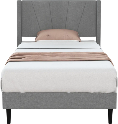 Costway Linen Upholstered Wingback Headboard Twin Bed Frame 15634829 New