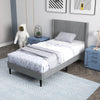 Twin bed frame with linen upholstered wingback headboard, featuring sturdy construction and elegant quilting for.