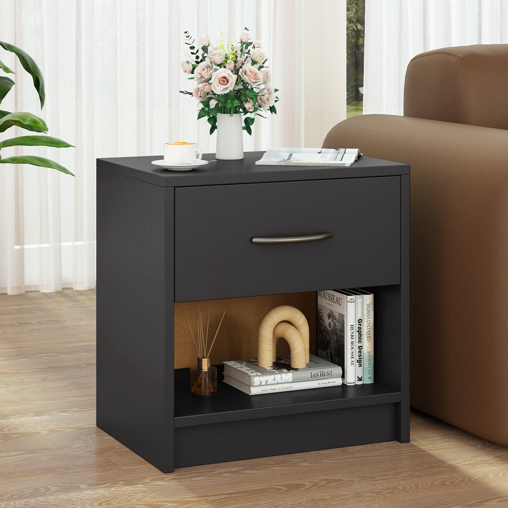Bedside Table Nightstand with Drawer and Open Storage Shelf-Gray - Gallery View 1 of 10