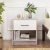 Light gray bedside table nightstand with drawer and open shelf, perfect for bedside or as an end table.