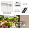 15 feet double-sized patio umbrella with a crank handle, beige polyester fabric, and sturdy 10-rib frame for outdoor.