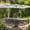 15 feet double-sized beige patio umbrella with crank handle and vented tops, ideal for outdoor furniture coverage.