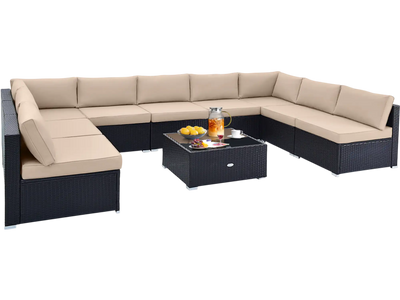Costway 10 Piece Outdoor Wicker Conversation Set with Cushions 71568324 New