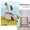 Foldable patio dining chairs with armrests in beige, featuring a rustproof steel frame for outdoor use.