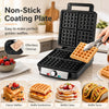 Belgian waffle maker with a non-stick coating, making 4 square waffles at once for easy and efficient cooking.