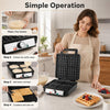 Belgian waffle maker with non-stick plates, making 4 square slices, features a temperature range for perfect golden waffles.