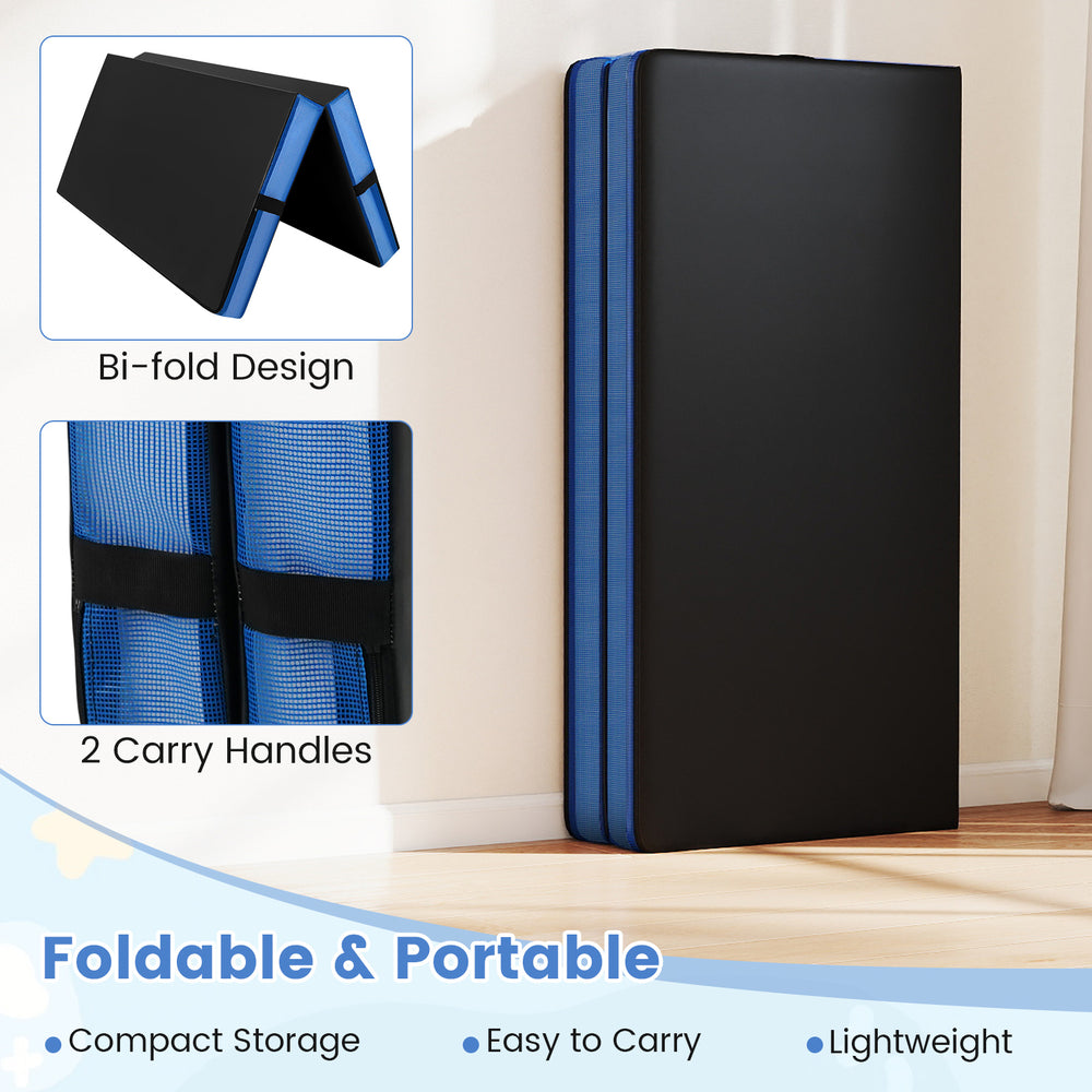 Bi-Fold Gymnastics Mat Thick Folding Exercise Mat with Carrying Handles - Gallery View 8 of 11