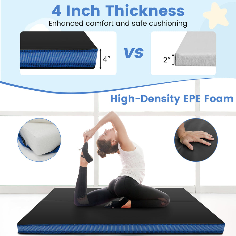 Bi-Fold Gymnastics Mat Thick Folding Exercise Mat with Carrying Handles - Gallery View 9 of 11