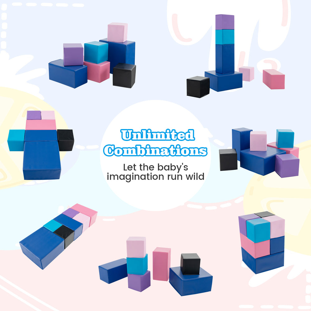 7-piece big foam building blocks set in various colors, designed for toddlers to enhance motor skills and creativity.