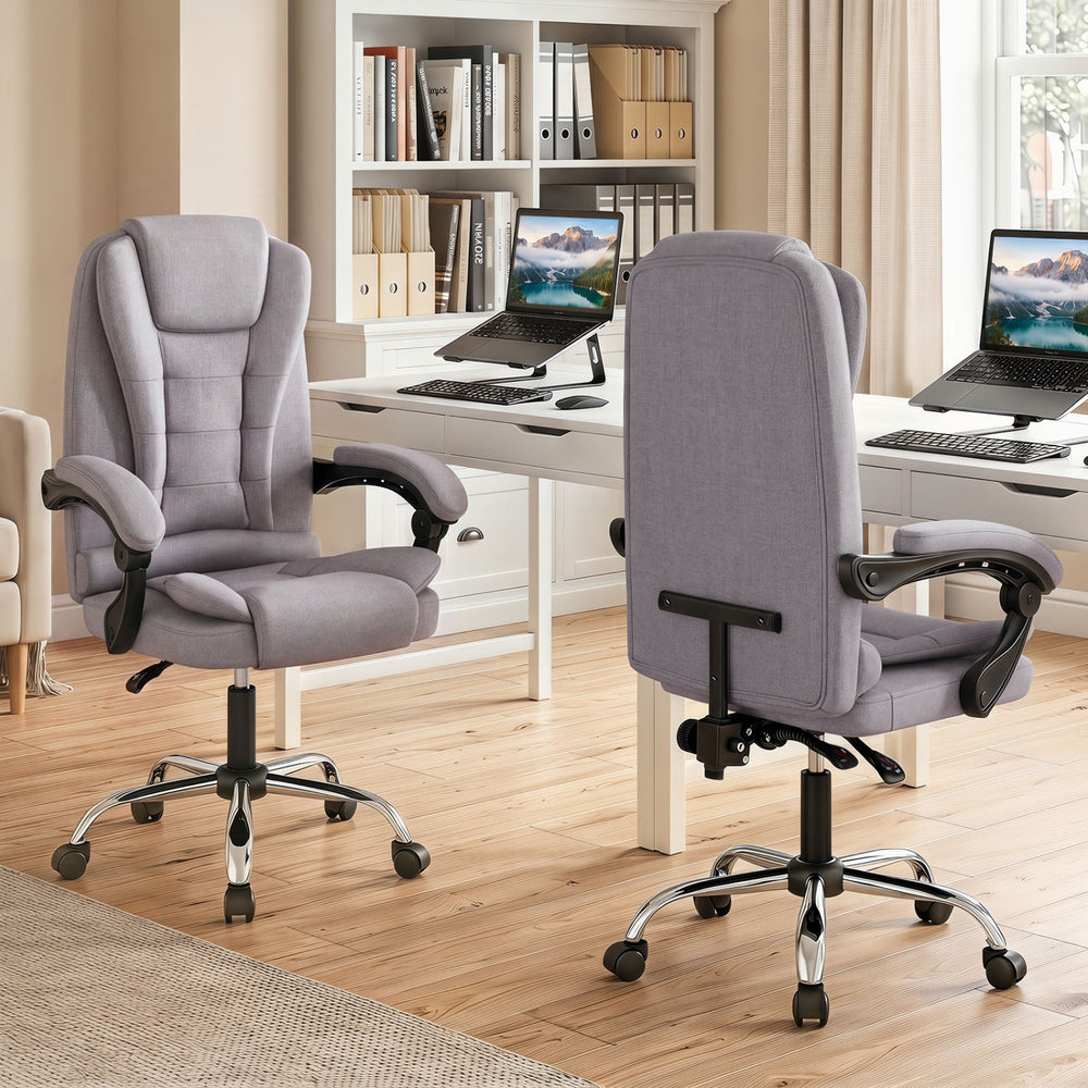 Big High Back Executive Chair with Linkage Armrests and Leather Padded Seat for Office-Gray - Gallery View 1 of 10