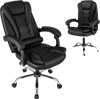 Big high back executive chair in black with linkage armrests and adjustable height for ergonomic office comfort.