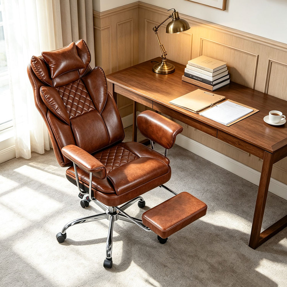 Big and Tall Executive Office Chair with Lumbar Support and Adjustable Seat-Brown - Gallery View 1 of 10