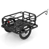 Heavy-duty bike cargo trailer in black with robust metal frame, all-terrain tires, and universal hitch for versatile.