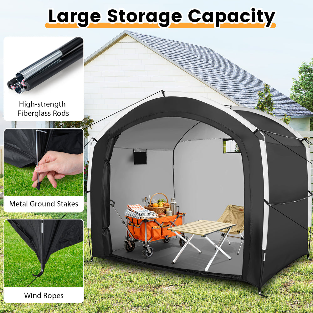 Bike storage shed tent with PU4000MM waterproof 210D Oxford fabric, designed for 5 bikes, featuring a high-strength.