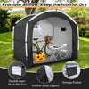 Bike storage shed tent made of waterproof 210D Oxford fabric, featuring double-layer mesh window and interior storage.