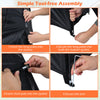 Tool-free assembly steps for the portable bike storage tent made of waterproof PU coated oxford fabric in black.