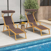 Two foldable birch wood chaise lounge chairs with adjustable canopies, perfect for poolside relaxation and outdoor.