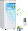 Portable 10000 BTU air conditioner with remote, featuring cooling, dehumidifier, and sleep mode for efficient room.