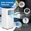 Portable air conditioner with user-friendly features, including carry handles, universal wheels, and a washable filter.