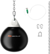 Heavy 18-inch black punching water bag with adjustable metal chain and hardware, ideal for home or gym workouts.