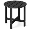 Black 18-inch round weather-resistant Adirondack side table with slatted top and reinforced X-shaped structure for.