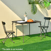 Black outdoor folding chair set featuring a sturdy metal frame and ergonomic backrest, perfect for patio or garden use.