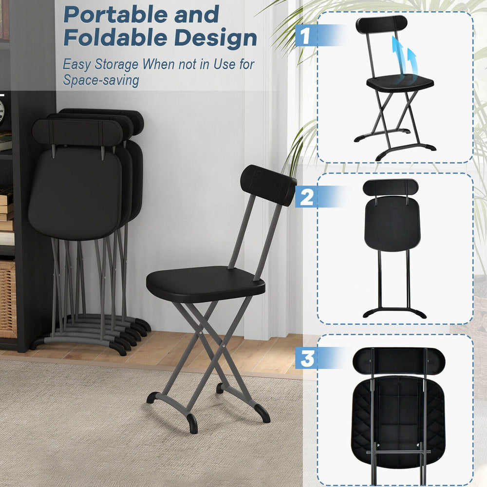 Black outdoor folding chair set showcasing portable design and ergonomic backrest, ideal for yard and patio use.