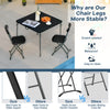 Black outdoor folding chair set featuring a sturdy steel frame, ergonomic backrest, and waterproof design for versatile.