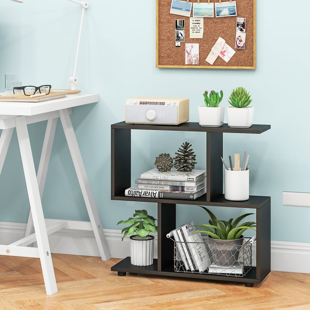 24 Inch 3-Tier Geometric Bookshelf with Thick Foot Pads-Black - Gallery View 1 of 10