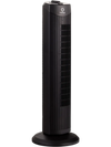 28-inch black bladeless oscillating tower fan with 3 speed settings for quiet, efficient cooling in small spaces.