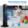 Bladeless oscillating tower fan in black, 28 inches, designed for safety and quiet operation, ideal for home or office.