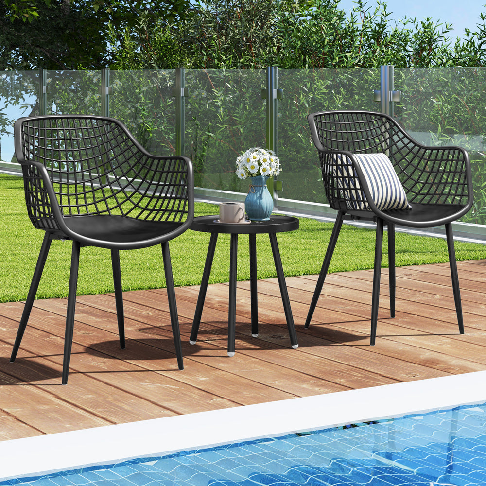 3 Piece Patio Chair Set with PP Seat and Tabletop for Porch-Black - Gallery View 1 of 9