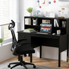 Black 48-inch computer desk with ergonomic mesh office chair, featuring ample storage and integrated power outlets.