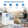 8000 BTU portable air conditioner in white with remote control, featuring multiple safety protections for efficient.