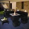 9 Pieces Outdoor Wicker Sectional with 35 Inch Gas Fire Pit Table-Black - Gallery View 1 of 10