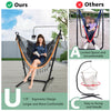 Height adjustable gray hammock chair with phone holder, ergonomic 119° design, and side pocket for indoor or outdoor.