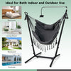 Height adjustable gray hammock chair featuring a humanized pillow and sturdy metal frame, ideal for indoor and outdoor.