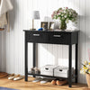 Narrow Console Table with Drawers and Open Storage Shelf-Black - Gallery View 1 of 10