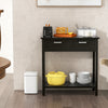 Narrow black console table with two drawers and open shelf, perfect for storage and display in any entryway or living.