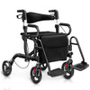 Folding rollator walker with 8-inch wheels, black aluminum frame, padded seat, and adjustable height for mobility.