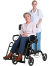 Folding rollator walker with 8-inch wheels, adjustable height, and reversible backrest for seniors and limited mobility.