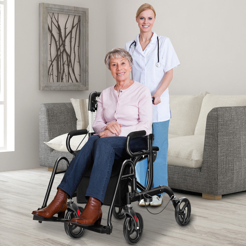 Folding Rollator Walker with 8-inch Wheels and Seat-Black - Gallery View 1 of 10