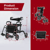 Folding rollator walker with 8-inch wheels, adjustable height, and detachable storage bag for mobility support.